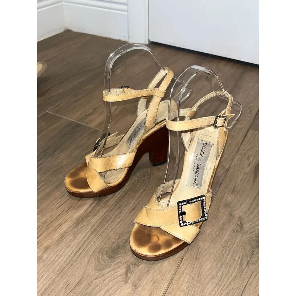 Dolce Gabbana Leather Platform Clog Sandals with Rhinestones  Womens Size 65